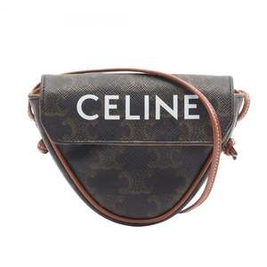 Celine Triomphe Triangle Mini Shoulder Bag in Coated Canvas and Leather, Wome...